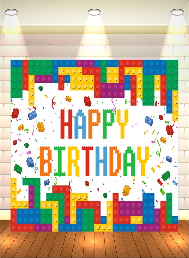 Party Baazaar Building Block Birthday Backdrop 5x4 Ft | Backdrops for Decoration | Birthday Decoration Backdrop | Banner for Kids Theme Party - Image 1